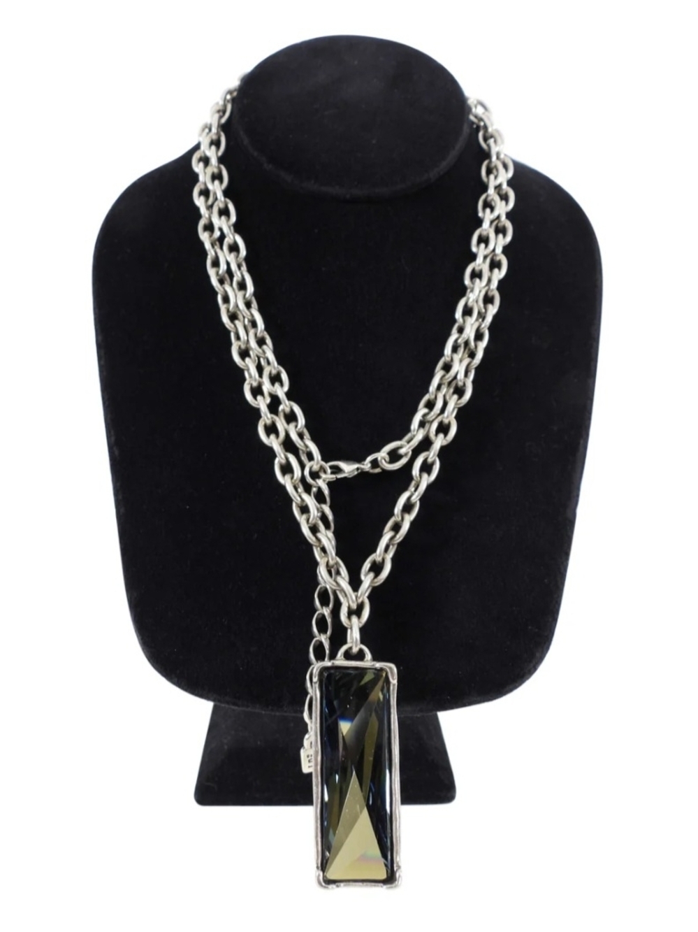Uno de 50 Long Chain Necklace Swarovski Smoky Blue Rectangular Crystal Pendant
